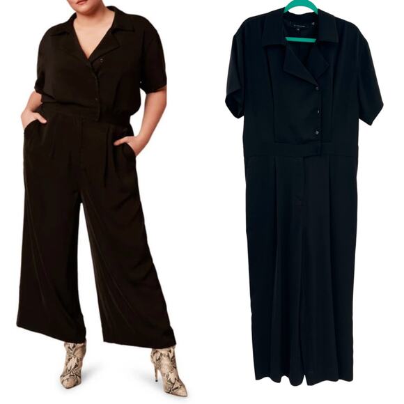 11 Honore Josephine Jumpsuit Wide Leg Collared Shirt Black Plus Size 14 - Picture 1 of 15